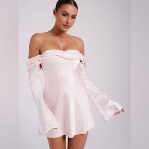 Meshki Giselle off the shoulder mini dress pink